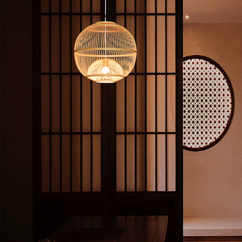 Modern Simple Bamboo Hanging Lamp Ball Shape 1 Light Bamboo Pendant Light for Living Room