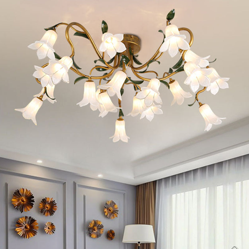 20 Heads Starburst Ceiling Light Fixture Countryside Brass Metal LED Flower Semi Flush Mount Lighting