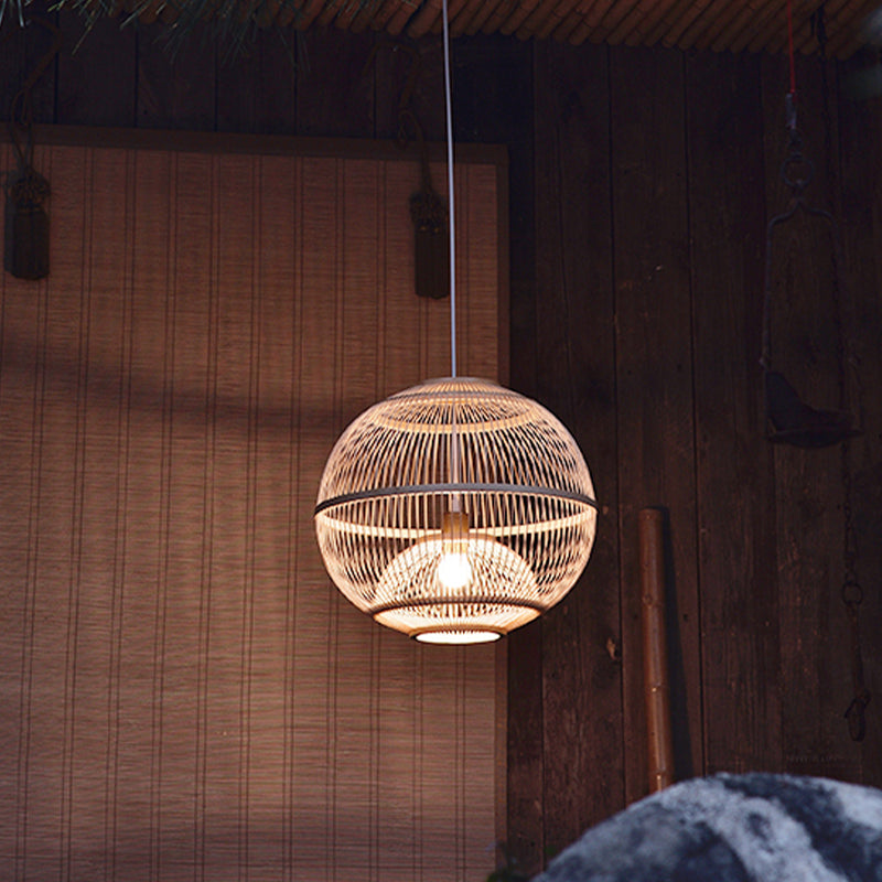 Modern Simple Bamboo Hanging Lamp Ball Shape 1 Light Bamboo Pendant Light for Living Room