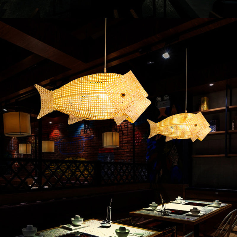 Forma di pesce 1 luce di bambù appeso moderno moderno luce a sospensione di bambù per soggiorno