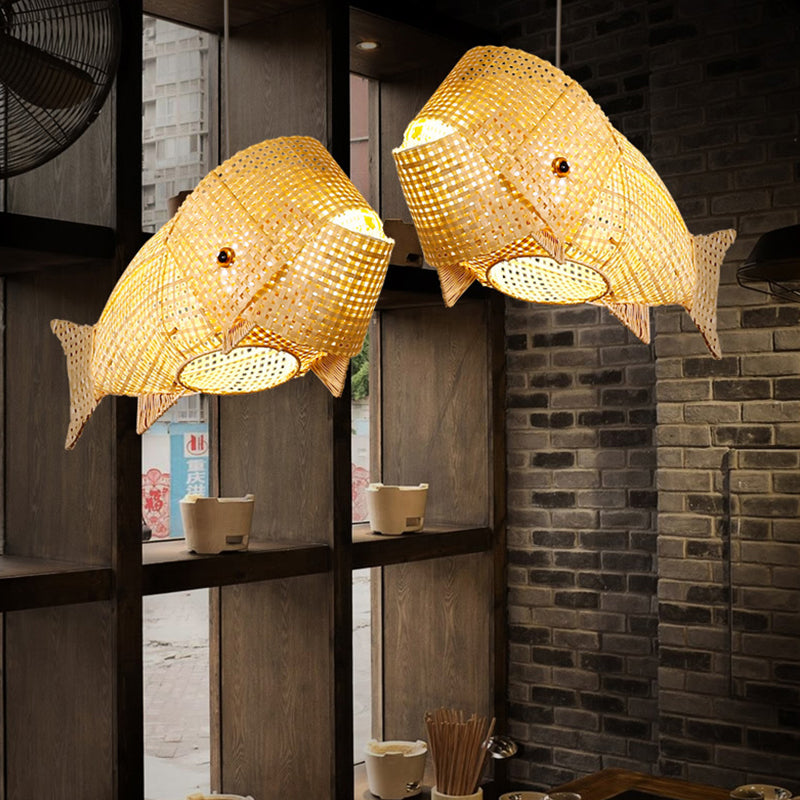Forma di pesce 1 luce di bambù appeso moderno moderno luce a sospensione di bambù per soggiorno