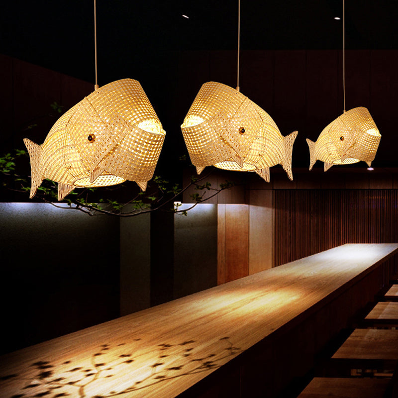 Fish Shape 1 Light Bamboo Hanging Lamp Modern Simple Bamboo Pendant Light for Living Room