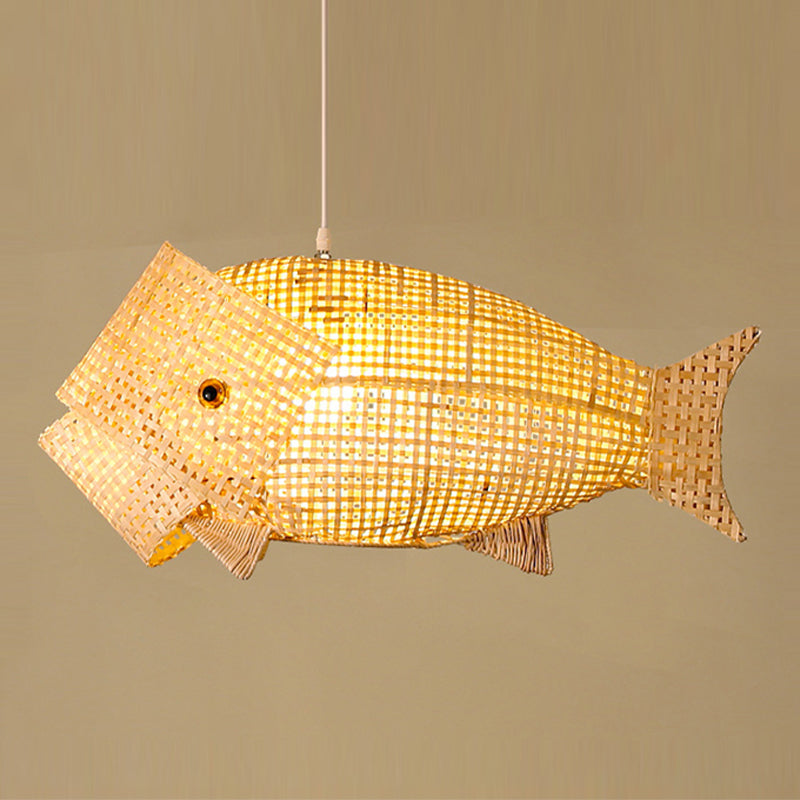 Forma di pesce 1 luce di bambù appeso moderno moderno luce a sospensione di bambù per soggiorno