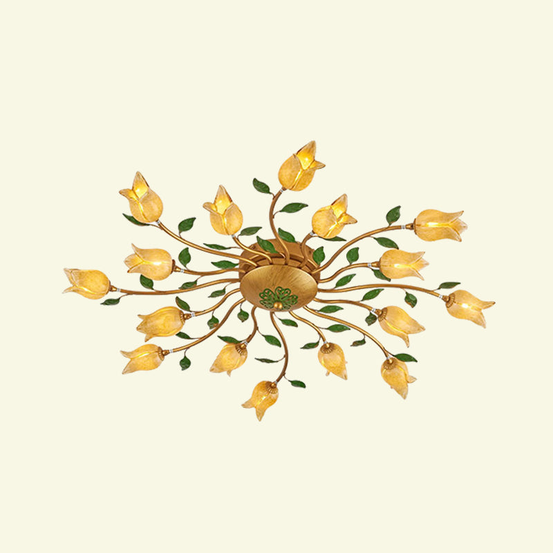 Messing 16 Köpfe halb Flush leichte romantische pastoralische Metallspirale LED Blumendecke für Schlafzimmer