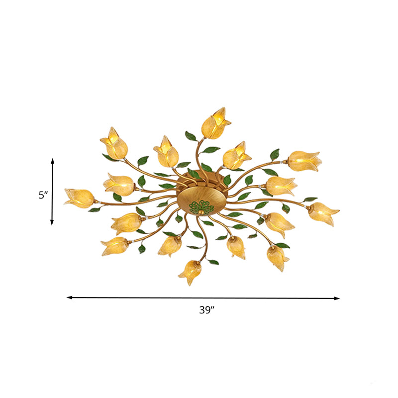 Messing 16 Köpfe halb Flush leichte romantische pastoralische Metallspirale LED Blumendecke für Schlafzimmer