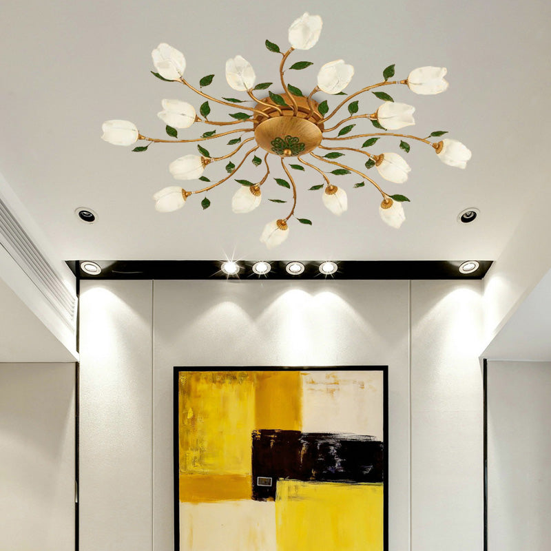 Messing 16 Köpfe halb Flush leichte romantische pastoralische Metallspirale LED Blumendecke für Schlafzimmer