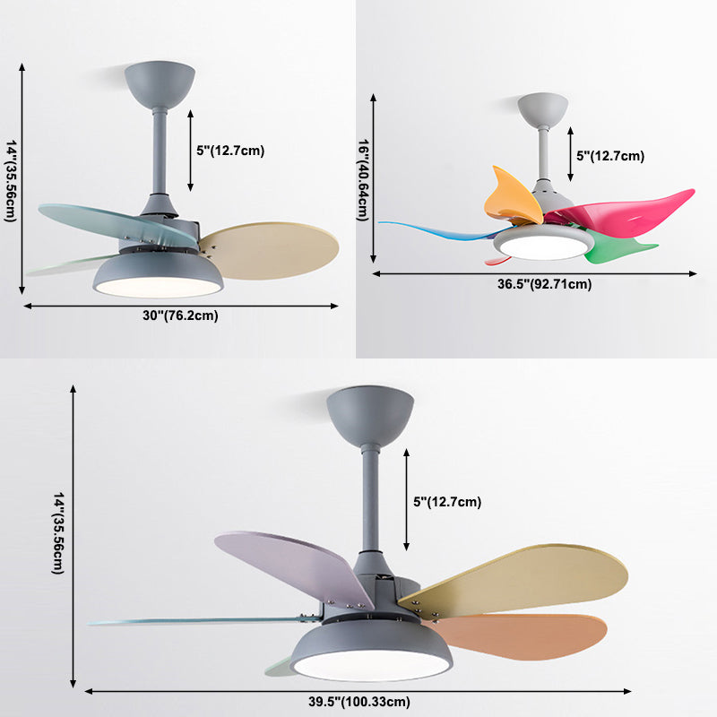 Colorful Round Hanging Fan Light Macaron Style Metal Bedroom LED Semi Flush Mount Lamp
