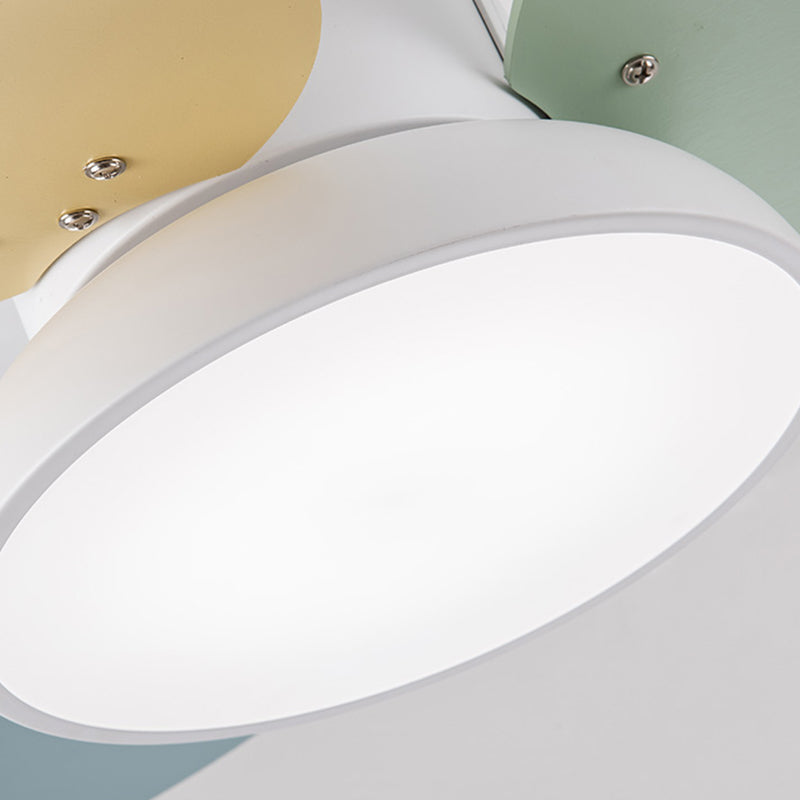 Colorful Round Hanging Fan Light Macaron Style Metal Bedroom LED Semi Flush Mount Lamp