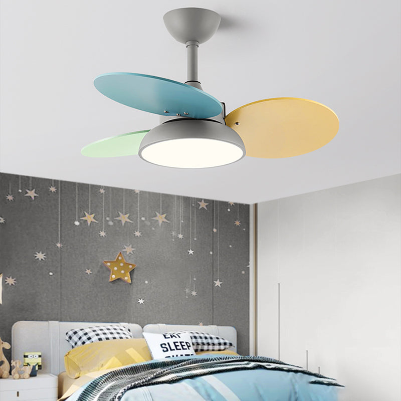 Macaron Circle Pendant Fan Lamp Metallic Childrens Bedroom LED Semi Flush Ceiling Light