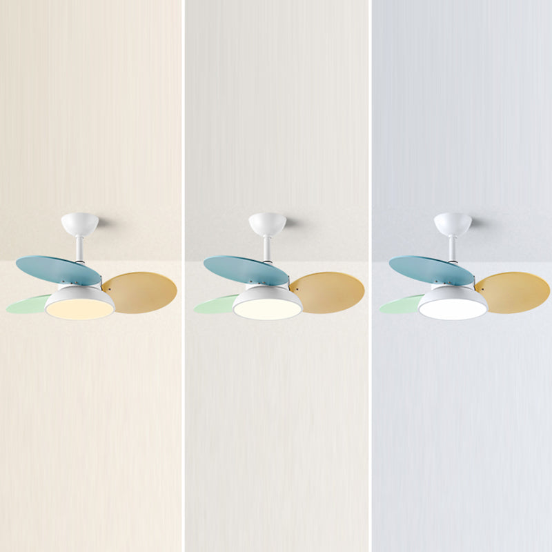Macaron Circle Pendant Fan Lamp Metallic Childrens Bedroom LED Semi Flush Ceiling Light