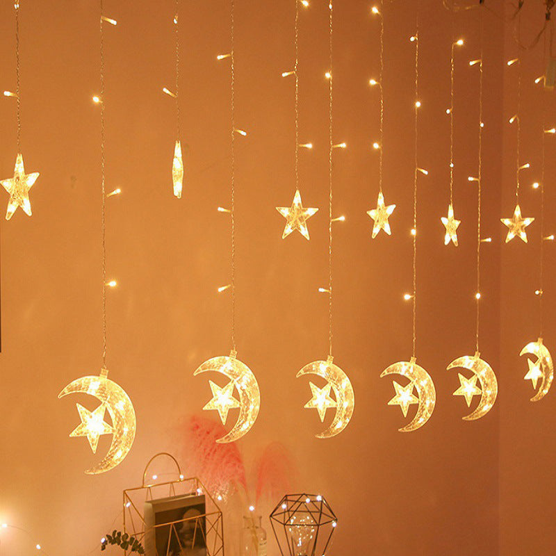 Moon and Star Curtain String Lamps Artistic Plastic 12-Head LED Festive Light
