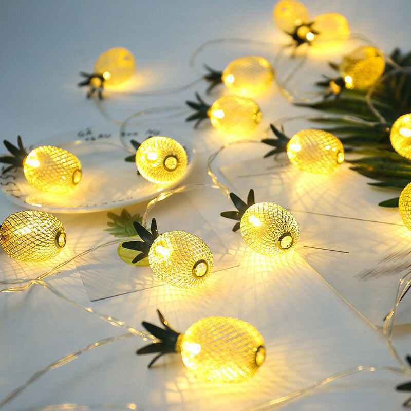 Gold Pineapple String Lamp Art Decor Metal LED Festive Light for Bedroom