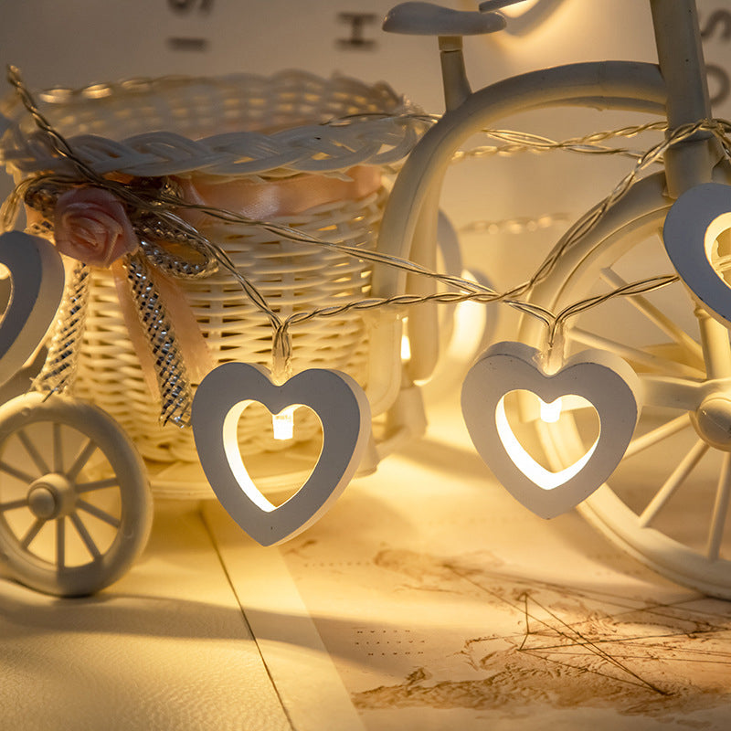 Wooden Heart Shaped String Light Decorative LED Festive Light for Wedding Party