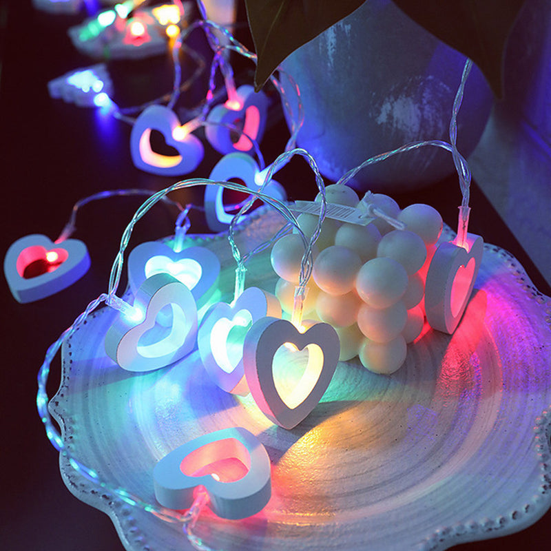 Wooden Heart Shaped String Light Decorative LED Festive Light for Wedding Party