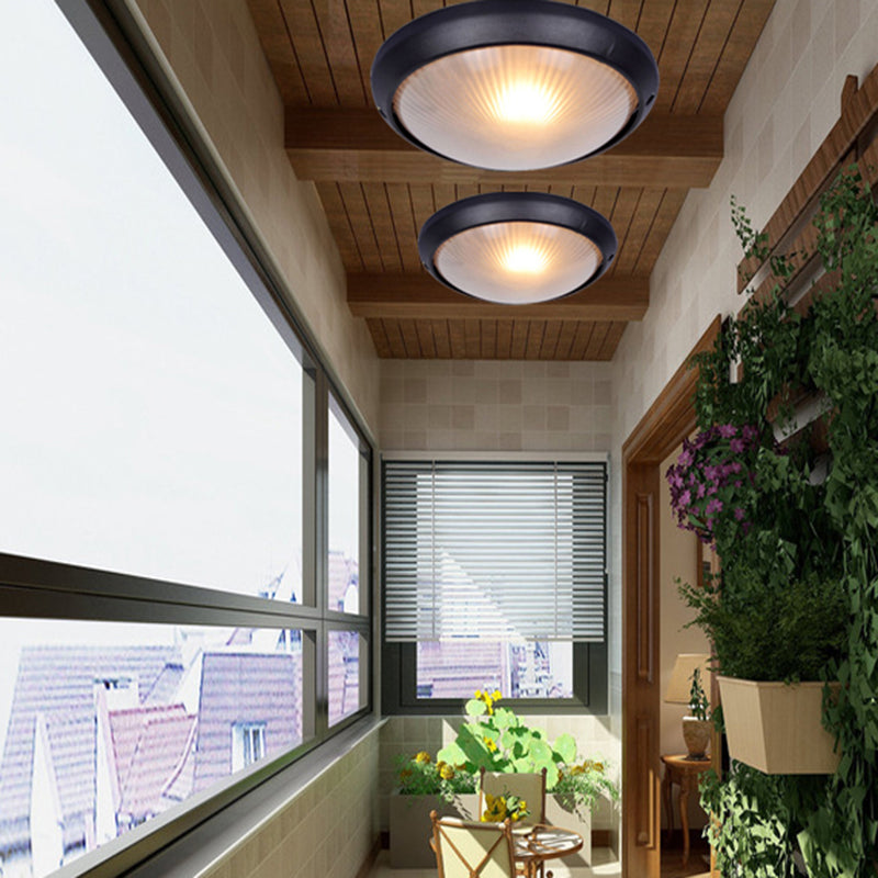 1-Light Flush Mount Light Fixture Traditional Dome Close To Ceiling Lamp with White Glass Shade