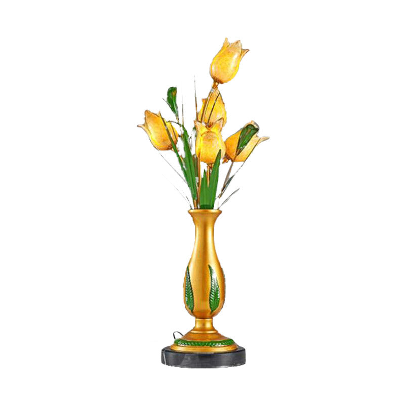 Lámpara de mesita de noche floral de jardín estadounidense 5 bombillas LEDA NIGHT MATIS LUZ en oro para sala de estar