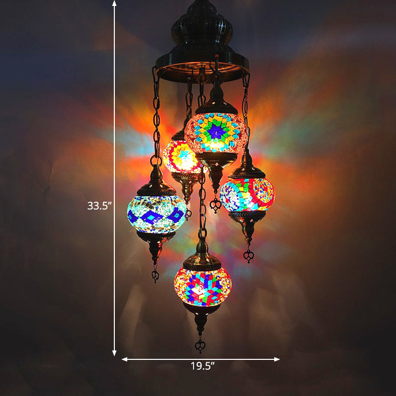 5 Heads Cut Glass Chandelier Pendant Light Traditional Red/Orange/Blue Oval Living Room Hanging Light Kit