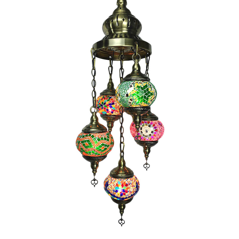 Oval Living Room Chandelier Lighting Traditional Stained Glass 5 Heads White/Orange/Blue Hanging Ceiling Light