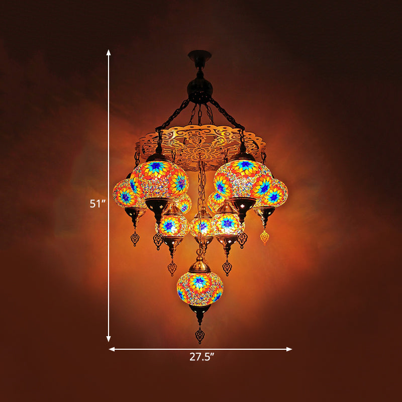 Hand Cut Glass White/Yellow/Orange Chandelier Lamp Oval 10 Lights Traditional Suspension Light for Dining Room