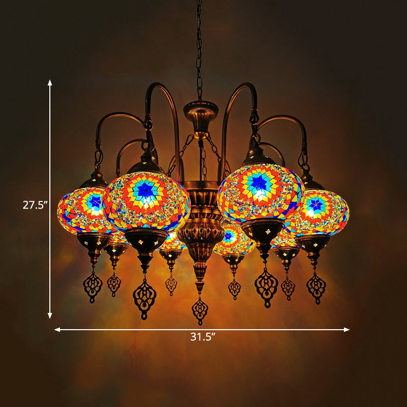 Luce bianca/gialla/oro ovale Light Vintage Art a mano vetro a mano 9 teste Illuminazione lampadario camera da letto