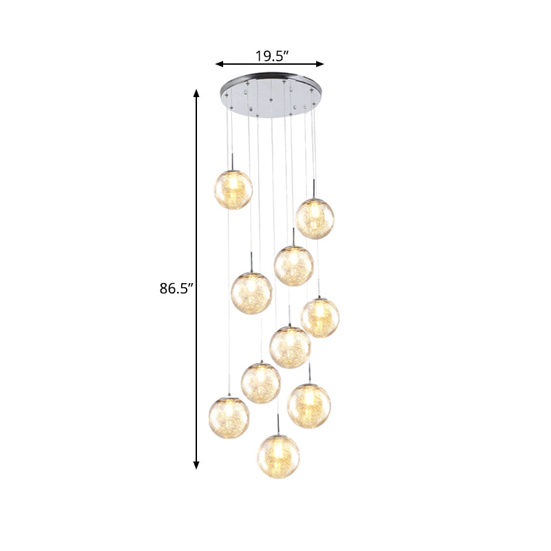 Contemporary Sphere Ceiling Lamp 10 Lights Amber Glass Multi Light Pendant for Bedroom