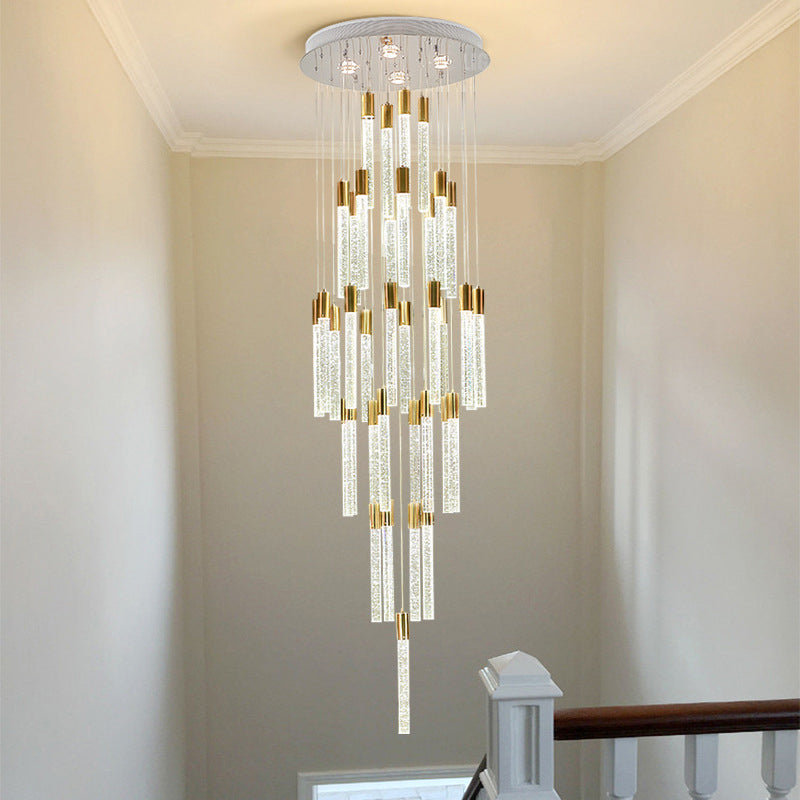 Modern Tube Cluster Pendant Lamp 24 Heads Clear Glass LED Hanging Ceiling Light in Gold