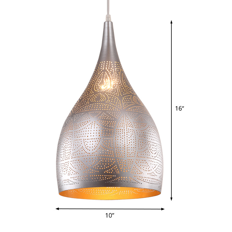 1 Light Teardrop Hanging Lighting Traditional Black/Silver/Brass Finish Metallic Ceiling Pendant Lamp