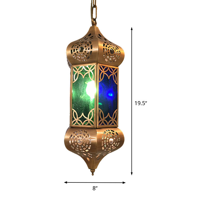 Lantern Metal Hanging Light Kit Retro 1 Light Living Room Pendant Ceiling Lamp in Blue