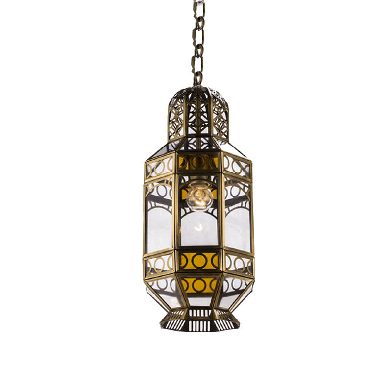Metallic Brass Hanging Lighting Lantern 1-Head Traditional Suspension Pendant Lamp with Chain