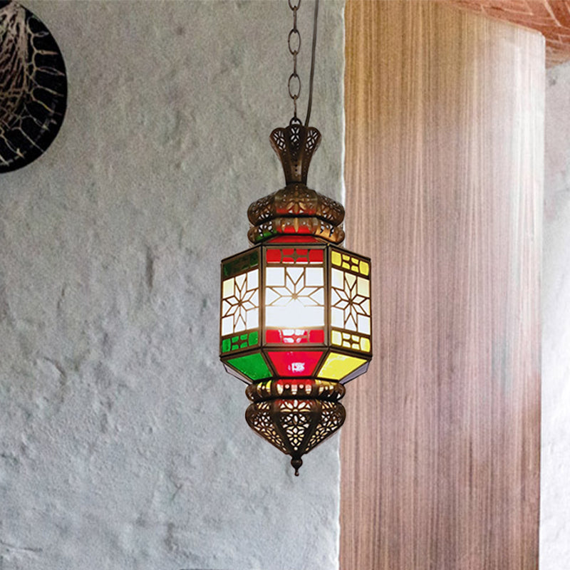 Lámpara colgante colgante de 1 luz Lámpara de colgante de techo de sala de estar con sombra de metal de linterna en bronce