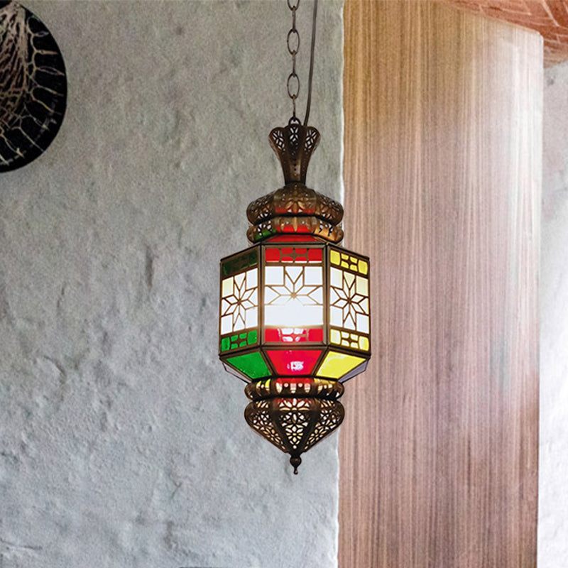 1-licht hangende verlichting vintage woonkamer plafond hanglamp met lantaarn metalen schaduw in brons