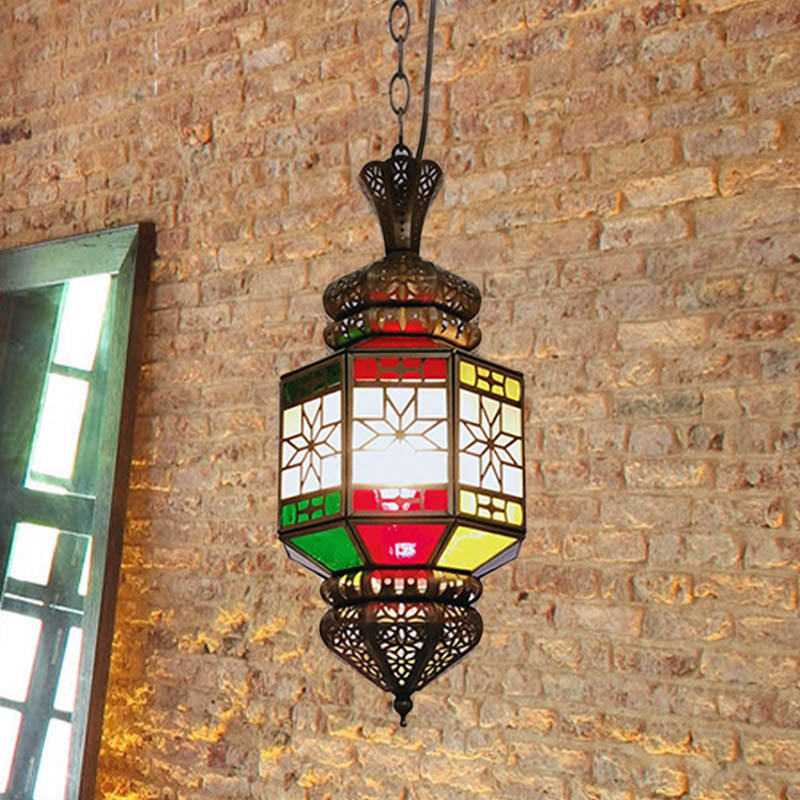 Illuminazione appesa a 1 luce vintage soggiorno lampada a sospensione con tonalità in metallo lanterna in bronzo