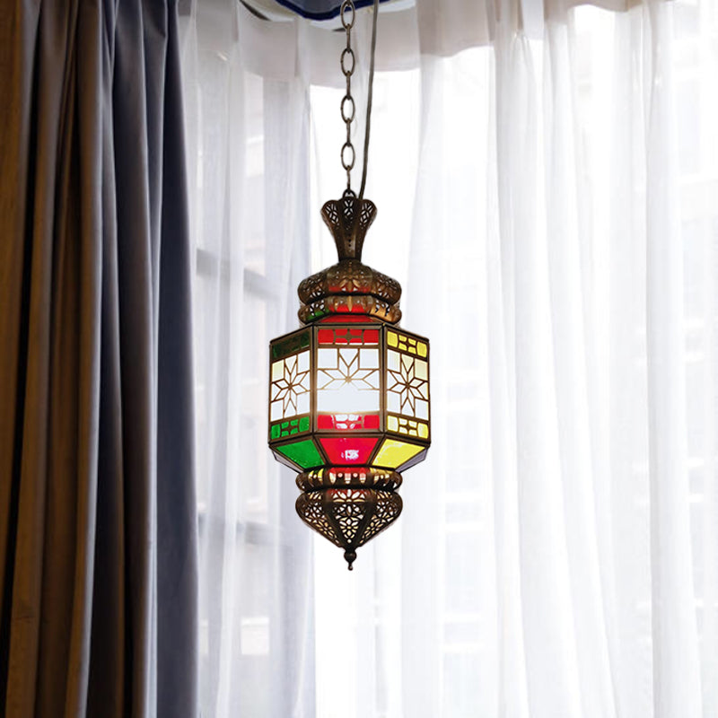 1-licht hangende verlichting vintage woonkamer plafond hanglamp met lantaarn metalen schaduw in brons