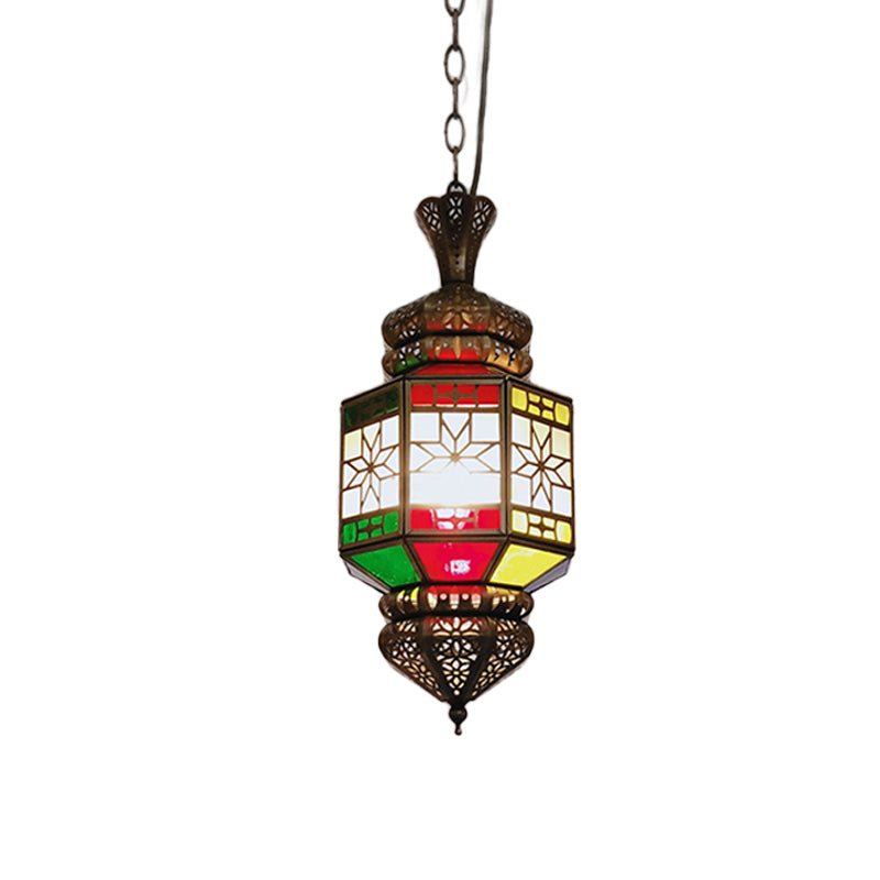 1-licht hangende verlichting vintage woonkamer plafond hanglamp met lantaarn metalen schaduw in brons