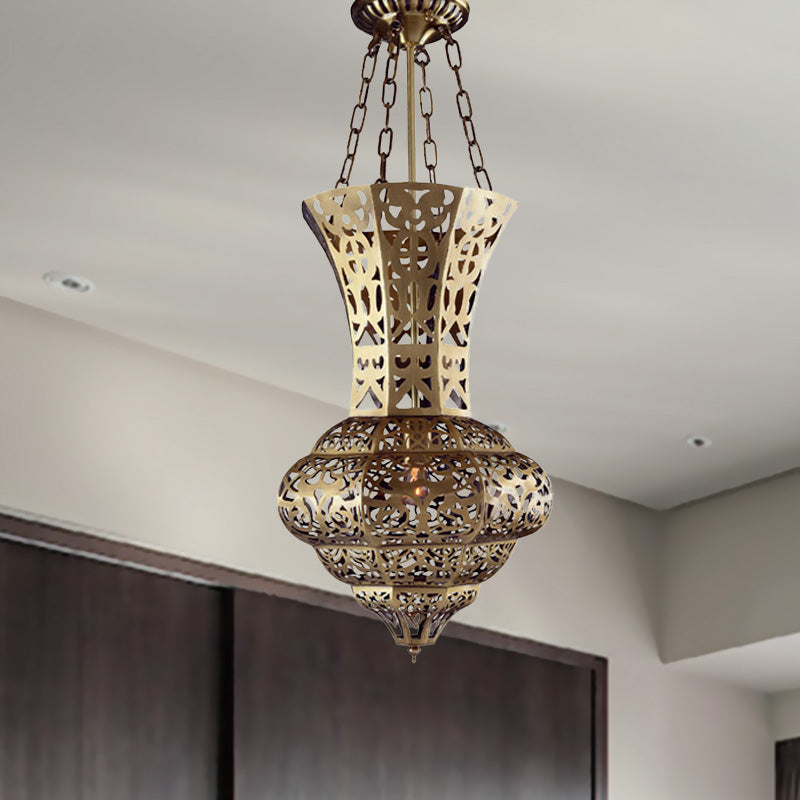 Vase Metallic Hanging Lighting Antiquised 1-Light Living Room Plafond Pendant en laiton