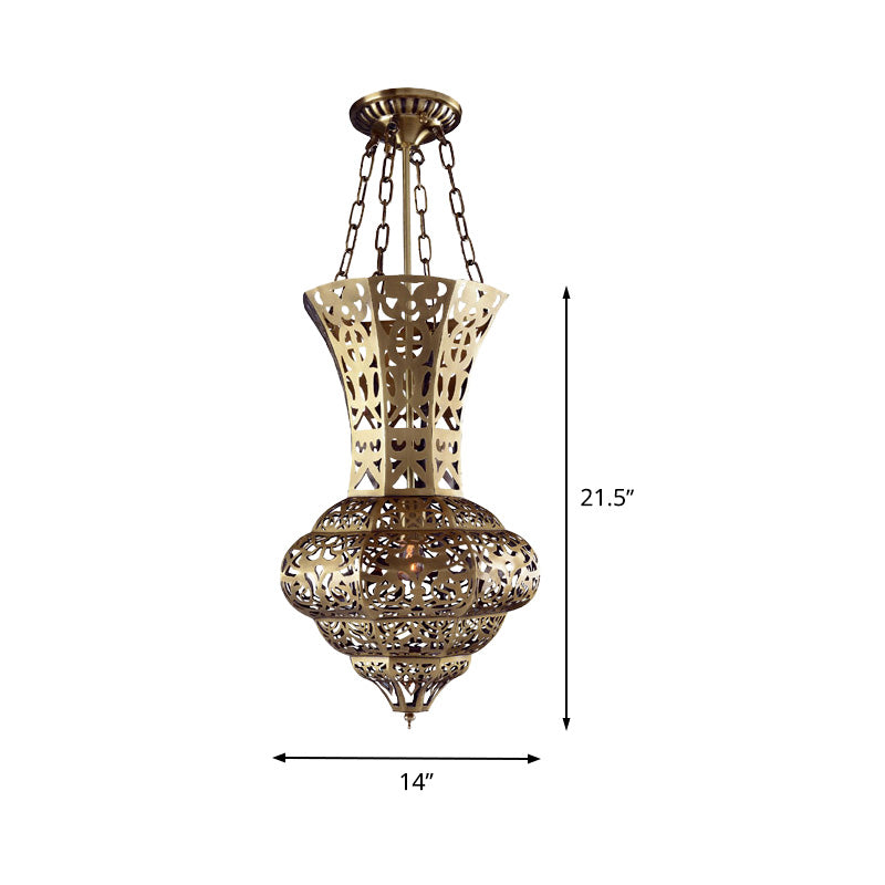 Vase Metallic Hanging Lighting Antiquised 1-Light Living Room Plafond Pendant en laiton