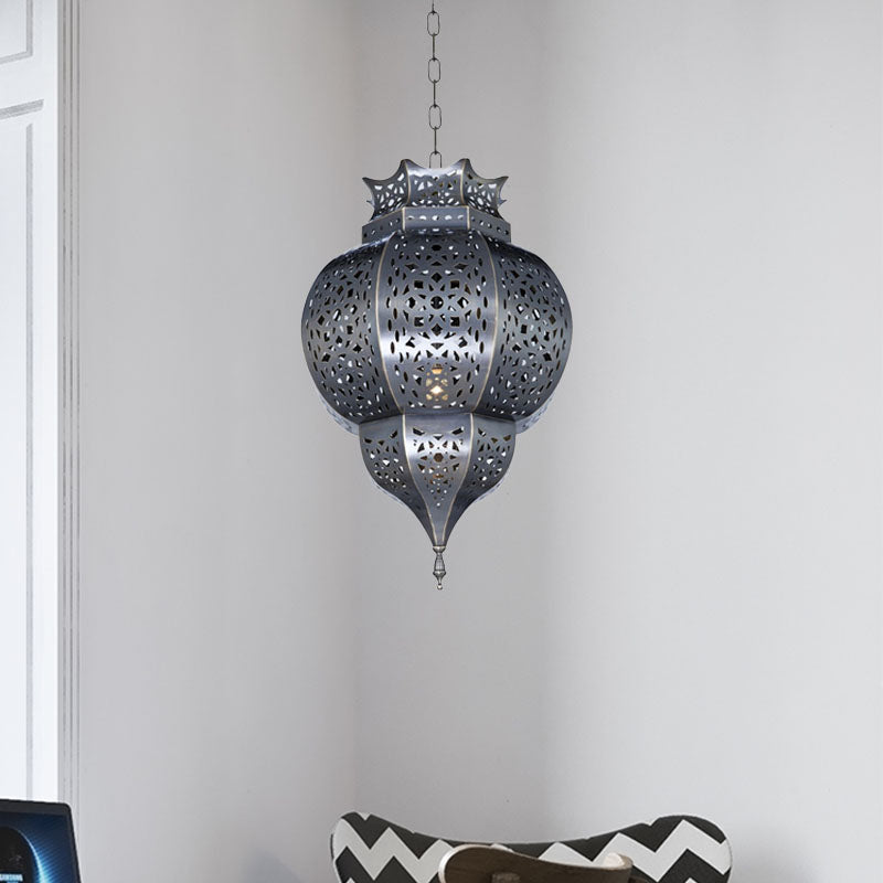 Traditional Gourd Shaped Hanging Lamp 1 Head Metal Ceiling Pendant Light in Grey