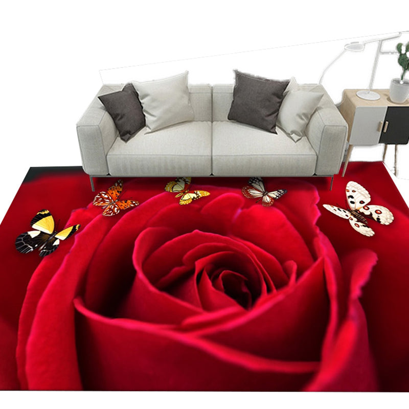 Dark Red Novelty Rug Blending Rose Blended Indoor Rug Washable Rug for Living Room