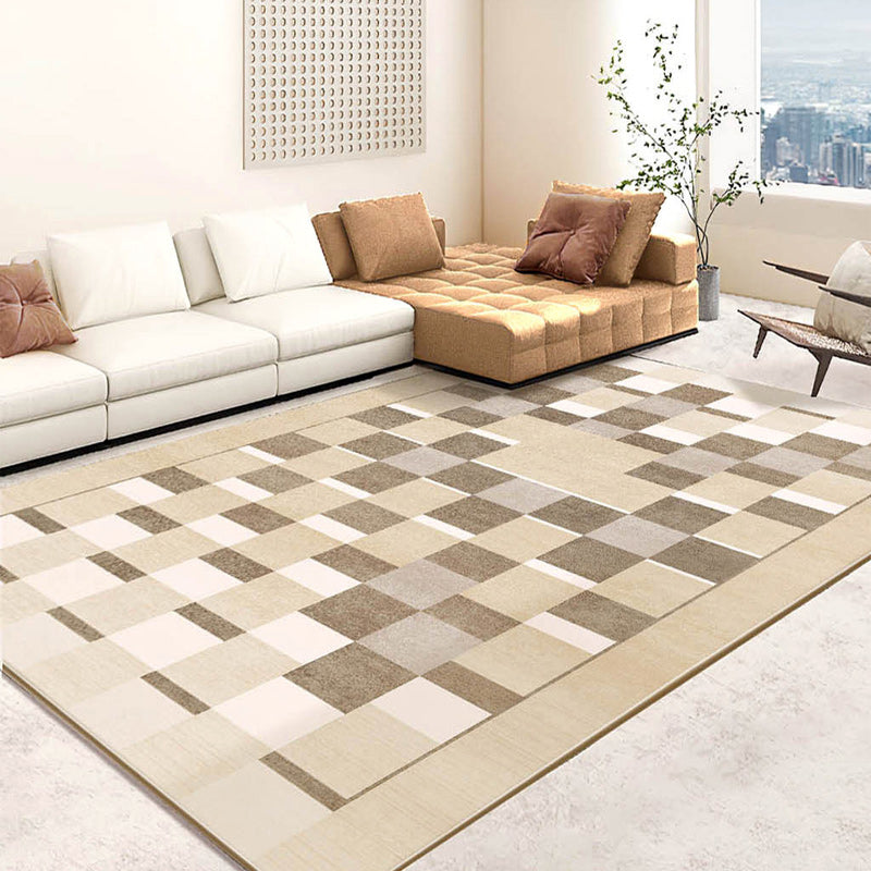 Apricot Modern Area Carpet Plain Pattern Polyester Area Rug Non-Slip Backing Rug for Living Room