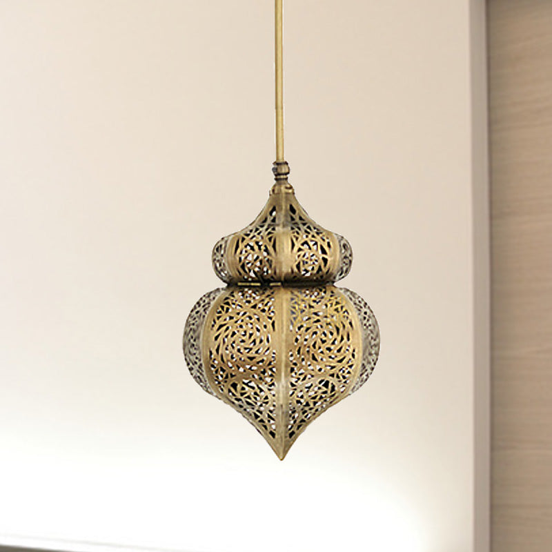 Brass Gourd Ceiling Lighting Vintage Metal 1 Light Restaurant Hanging Pendant Lamp