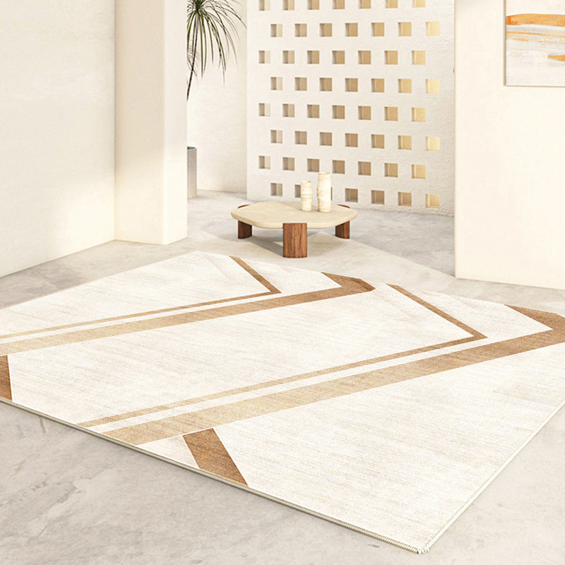 Apricot Modern Area Carpet Plain Pattern Polyester Area Rug Non-Slip Backing Rug for Living Room