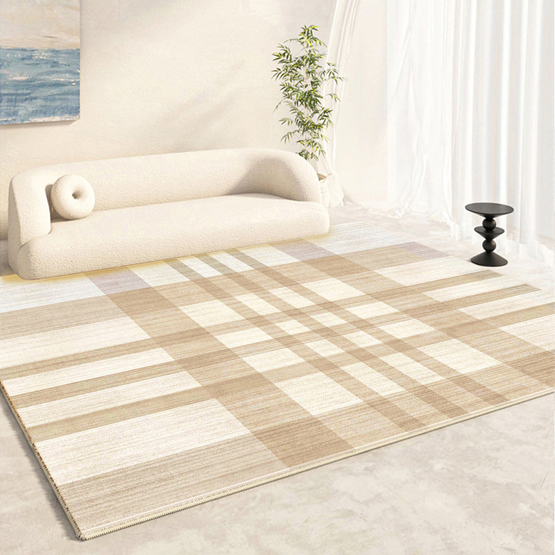 Apricot Modern Area Carpet Plain Pattern Polyester Area Rug Non-Slip Backing Rug for Living Room