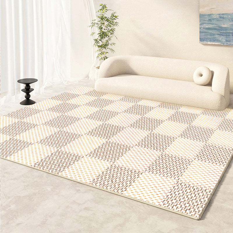 Apricot Modern Area Carpet Plain Pattern Polyester Area Rug Non-Slip Backing Rug for Living Room