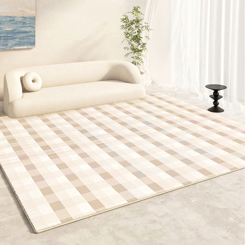 Apricot Modern Area Carpet Plain Pattern Polyester Area Rug Non-Slip Backing Rug for Living Room