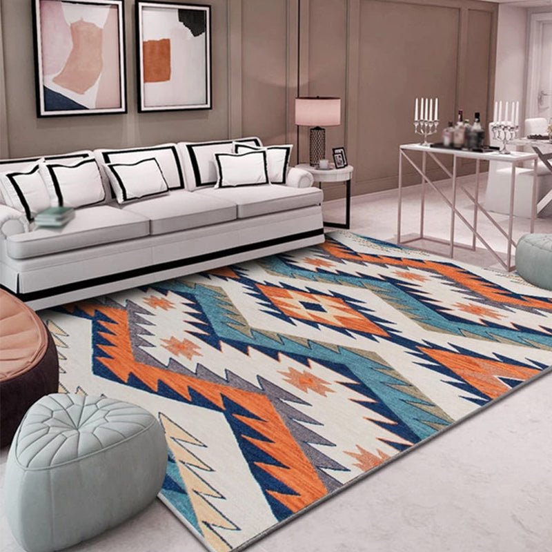 Modern Living Room Area Carpet Geometric Pattern Polyester Area Rug Anti-Slip Easy Care Rug
