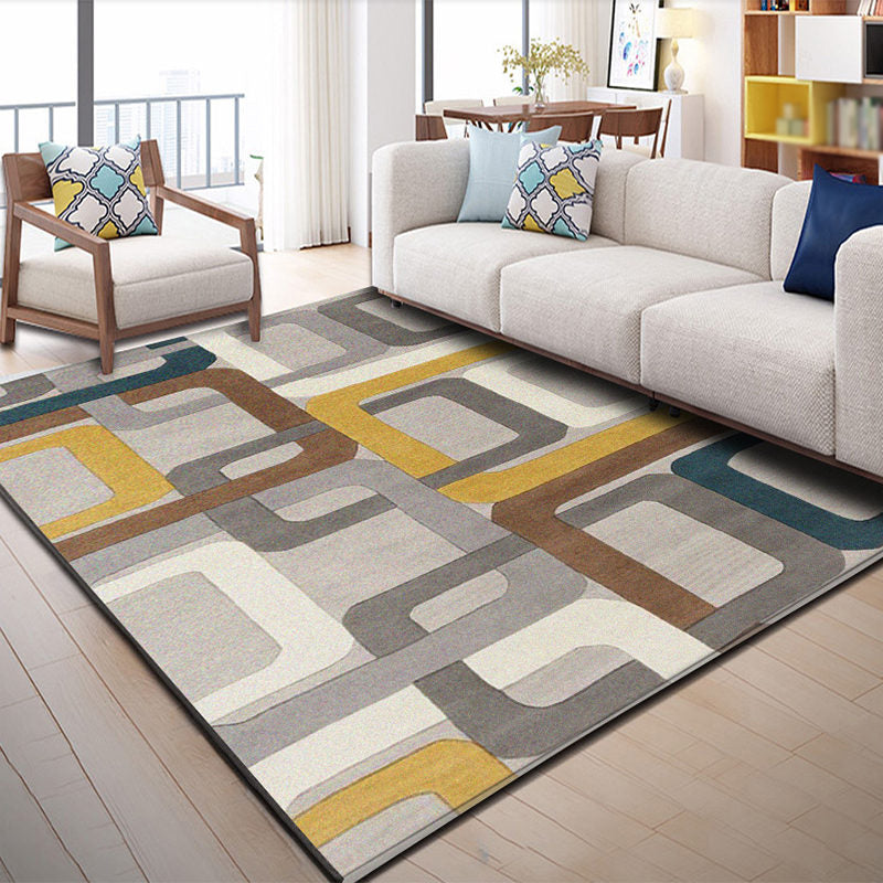 Modern Living Room Area Carpet Geometric Pattern Polyester Area Rug Anti-Slip Easy Care Rug