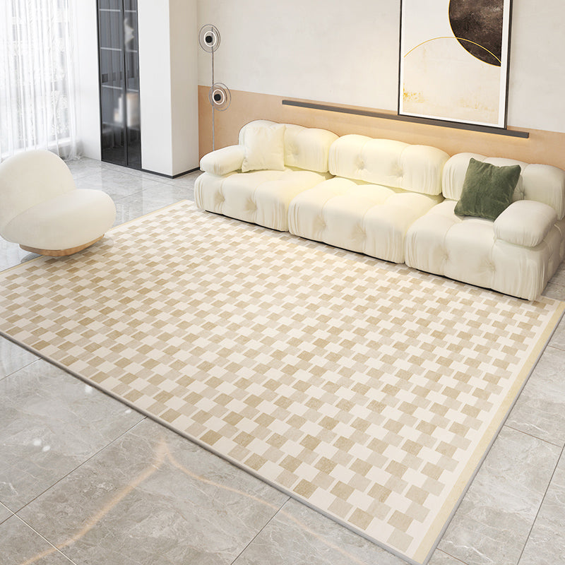 Beige Living Room Area Rug Geometric Pattern Modern Area Carpet Polyester Non-Slip Backing Rug