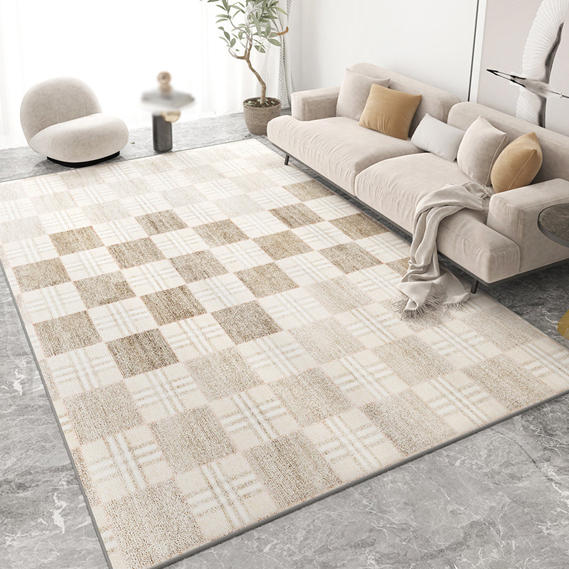 Beige Living Room Area Rug Geometric Pattern Modern Area Carpet Polyester Non-Slip Backing Rug