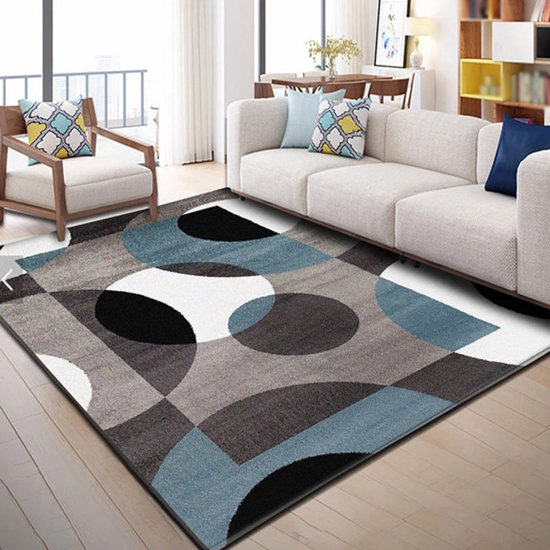 Modern Geometric Pattern Rug Grey Polyester Area Rug Stain Resistant Area Carpet for Home Decor