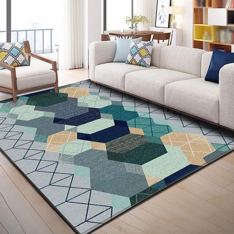 Modern Geometric Pattern Rug Grey Polyester Area Rug Stain Resistant Area Carpet for Home Decor